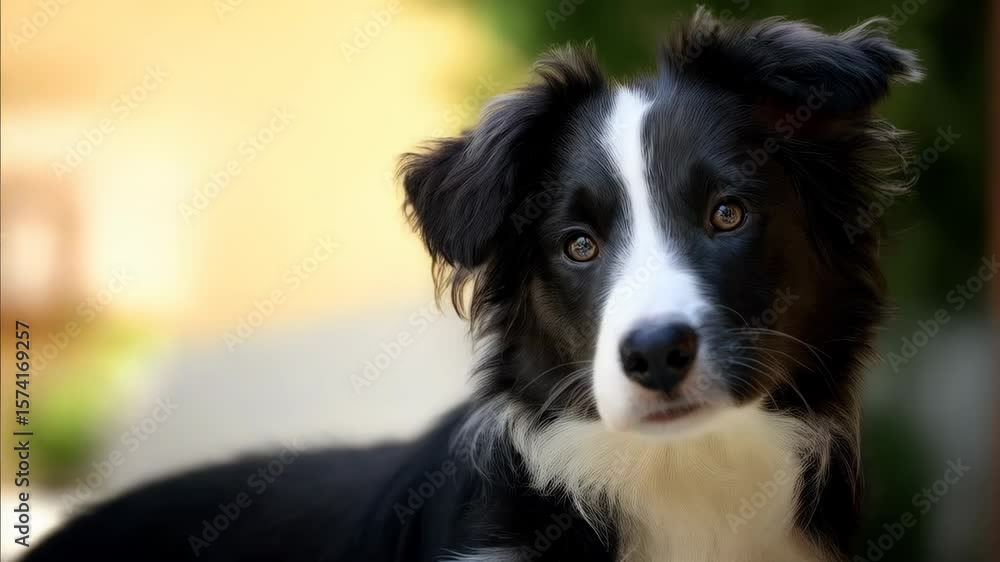 A portrait of a cute Border Collie, looking at the camera with a charming expression. The dog's black and white fur and intelligent eyes are the focal point. A portrait of a cute Border Collie, looking at the camera with a charming expression. The dog's black and white fur and intelligent eyes are the focal point.