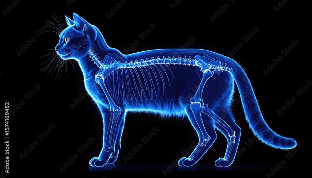 Fototapeta premium Cat skeleton graphic, side view