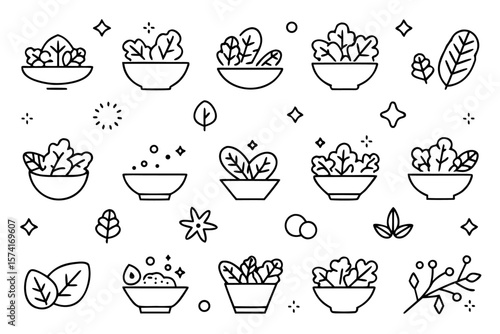 Collection of fresh and healthy salad components and ingredients for culinary design projects