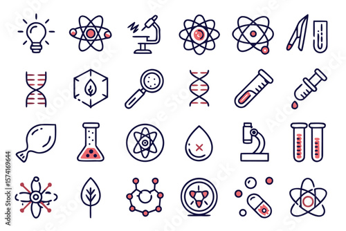 Comprehensive scientific research and laboratory outline symbols collection for educational and informational presentations featuring detailed elements