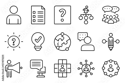 Comprehensive collection of simplified digital transformation concepts represented by distinctive graphic symbols in black yellow cyan and magenta hues