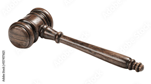 Gavel for court or justice symbol, wooden texture style, isolated on transparent 