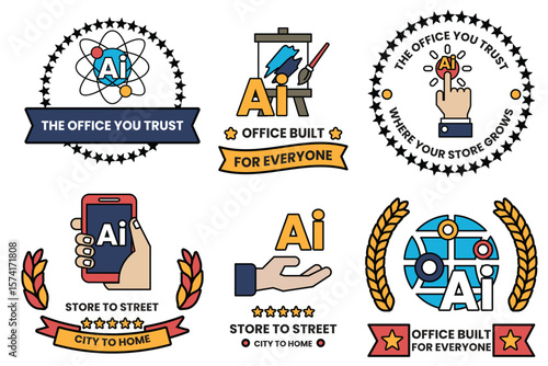Set of illustrations in the concept of Artificial Intelligence in line art style