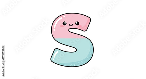 Vector cute kawaii letter s alphabet design for kids learning and educational resources vector illustration