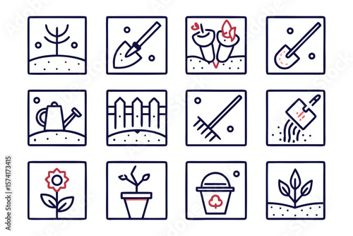 Artistic depiction of fertile soil and gardening elements with clean adaptable outlines perfect for creative projects and horticultural themes