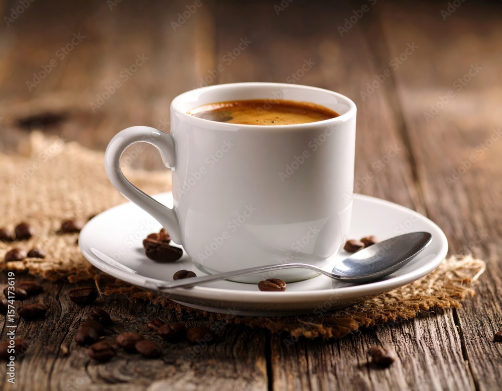 Fototapeta premium White Coffee Cup On Wooden Table