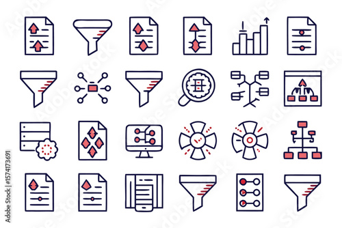 Comprehensive collection of distinct line based symbols for organizing and refining data featuring clear visual cues for sorting and filtering operations