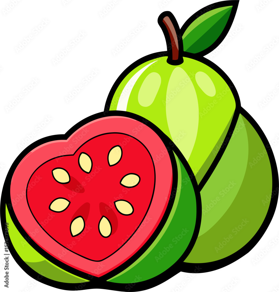 Obraz premium Guava Vector Illustration – Fresh Tropical Fruit Clipart for Designs