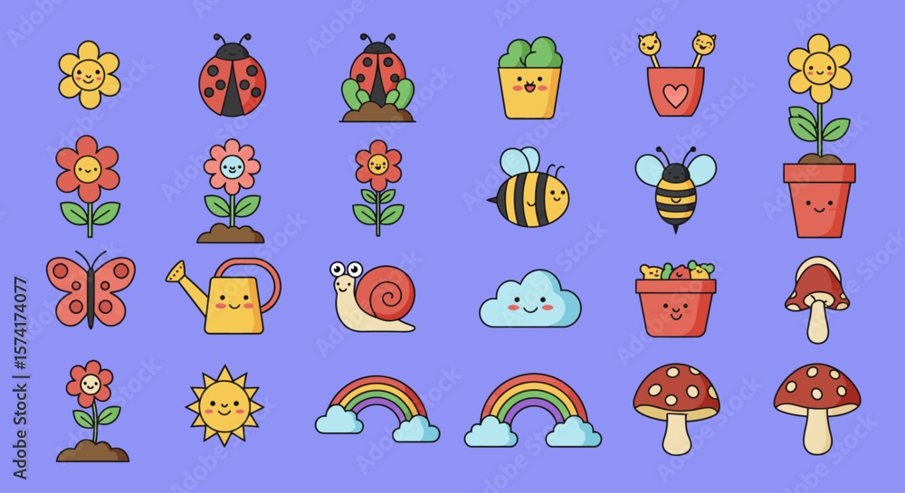 Cute Kawaii Spring Illustrations Flowers, Insects, and More Cute Kawaii Spring Illustrations Flowers, Insects, and More