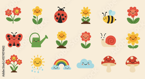 Adorable Spring Garden Illustrations Flowers, Insects, and More