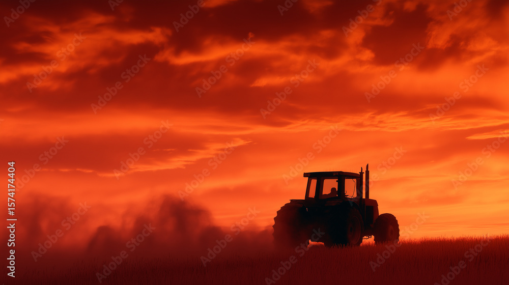 Fototapeta premium Silhouette of Attractor Against a Burning Sunset Sky