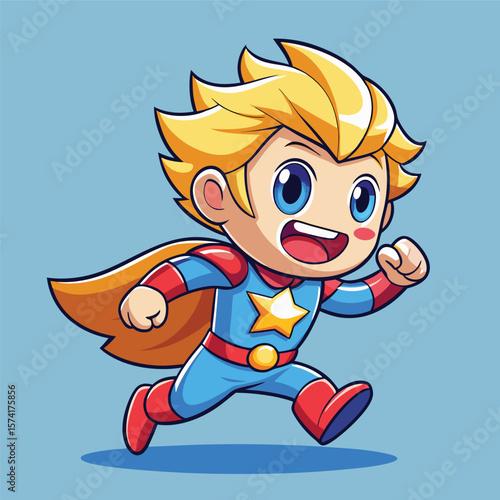 Cute cartoon superhero child running