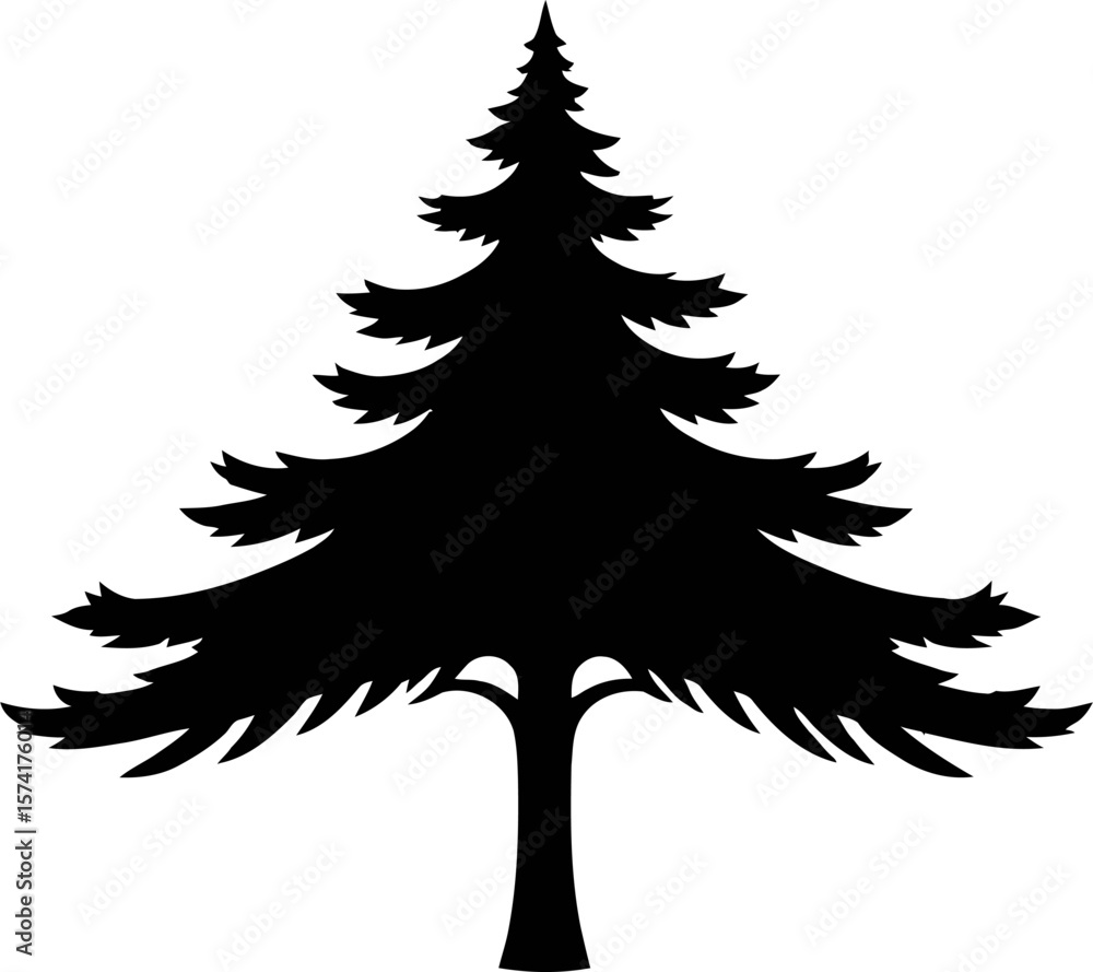 Obraz premium Close-up view of black pine tree silhouette logo