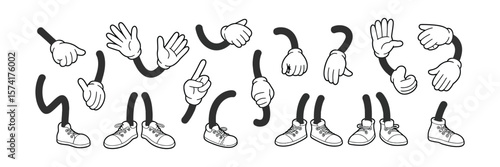 Cartoon Arms and Legs Collection, Gloved Hands, Shoes on Feet, Retro Style, Isolated