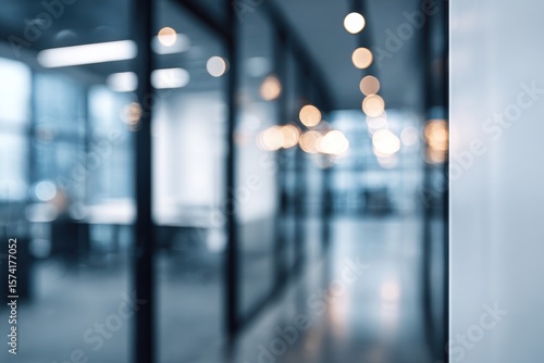 Wallpaper Mural Blurry office hallway with glass dividers and lights Torontodigital.ca