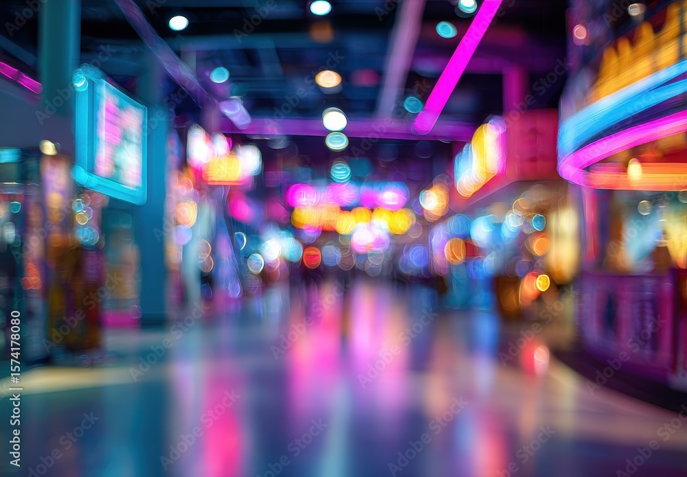 custom made wallpaper toronto digitalBlurred view of a vibrant indoor marketplace, lit by colorful neon lights