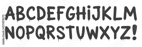 Dripping Black Spray Paint Alphabet Letters Upper Case A to Z with Exclamation