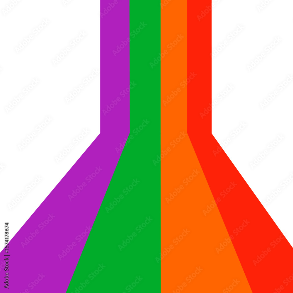 Obraz premium Rainbow of purple, green, orange, and red arranged vertically, expanding downwards.