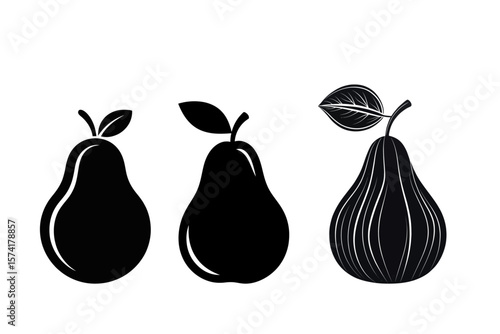Three black pears with leaves on a white background vector illustration
