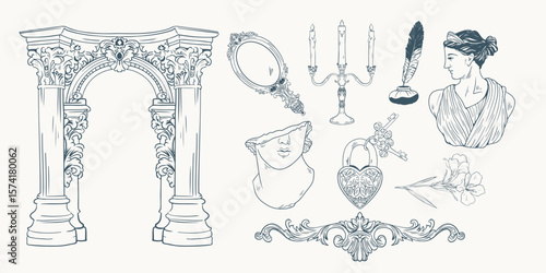 Classic Victorian Collection Retro Heritage Graphics. Elegant Rococo Decorative Elements Collection. Ideal for antique-themed projects, wedding designs, and luxury branding.