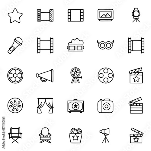 Movie making film production icons set vector design for entertainment and media industry resources and graphics