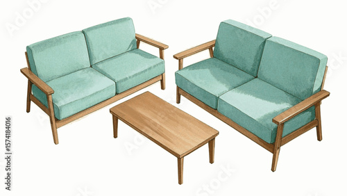 Comfort Blend light blue Living room sofa set isolated watercolor vector illustration svg