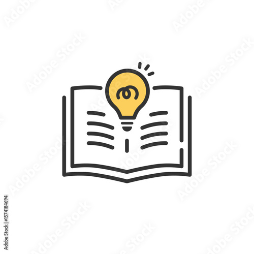 読書、学習、ひらめきのベクターアイコン (線画)