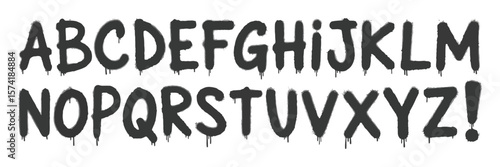 Spray Paint Alphabet, Lettering with Dripping Paint Effect on White Background