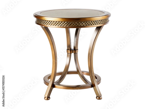 Photo of ornate gold metal accent table isolated on transparent background