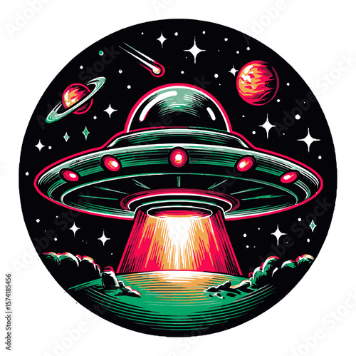 Kids Exploring Space in Colorful Cartoon Style with Fun Galactic Elements