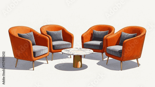 Sectional Drift orange Living room sofa set isolated watercolor vector illustration svg