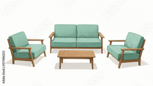 Hearth Flow light blue Living room sofa set isolated watercolor vector illustration svg
