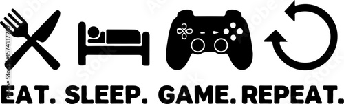 Eat Sleep Game Repeat Wall Decal – Gaming Room Sticker Vector Design


