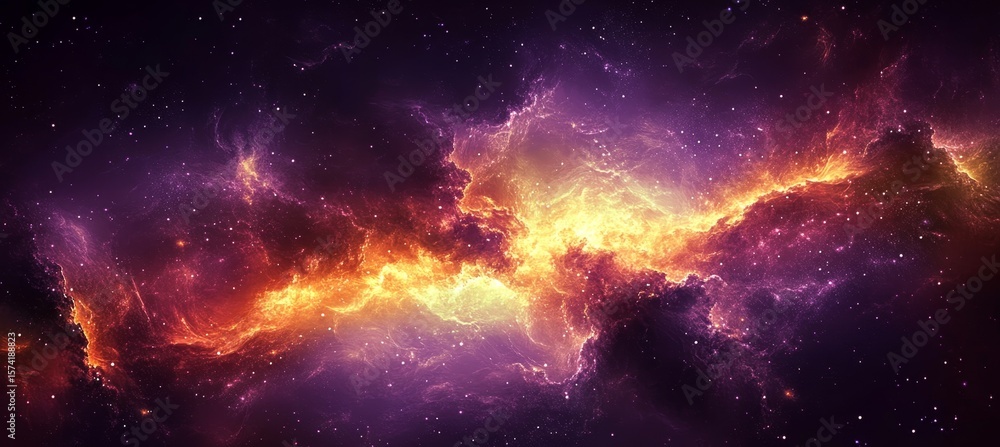 Naklejka premium An Infinity Vision of Space Clouds Featuring a Nebula with Fire, Light, and Colorful Stars