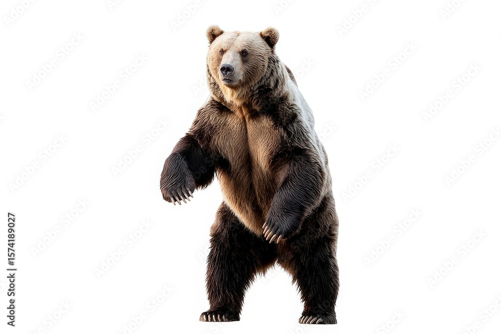 Fototapeta premium A large brown bear stands isolated on white background