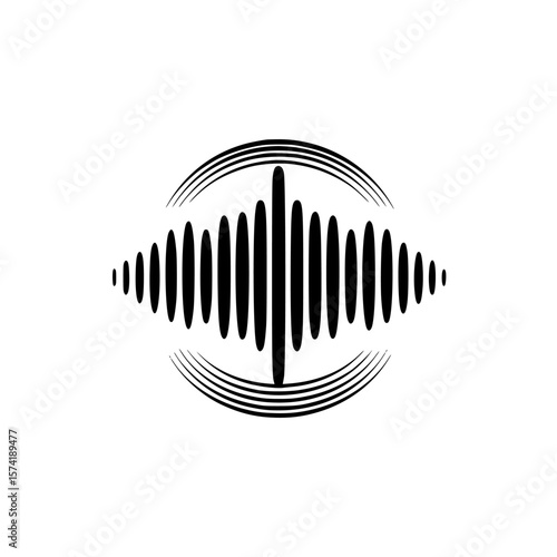 Dynamic sound wave silhouette pictogram representing audio and music concepts in minimalist design style