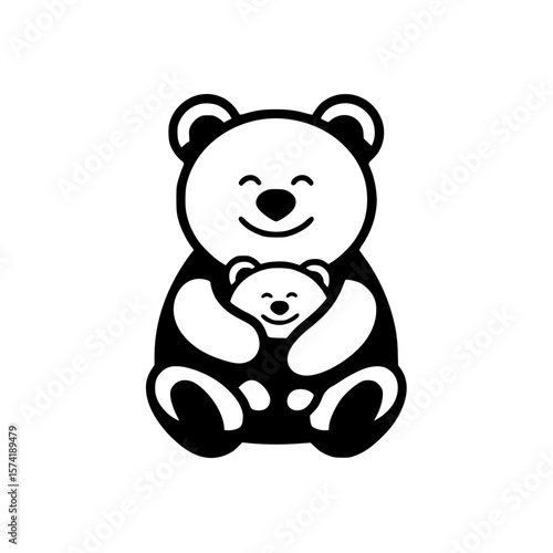 Cute bear silhouette holding a small bear in a warm and loving embrace, depicting the bond of parenthood and affection