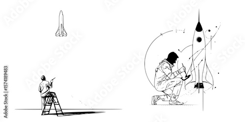 Creative designs of rocket exploration as silhouette pictograms showcasing innovation and scientific spirit in space technology