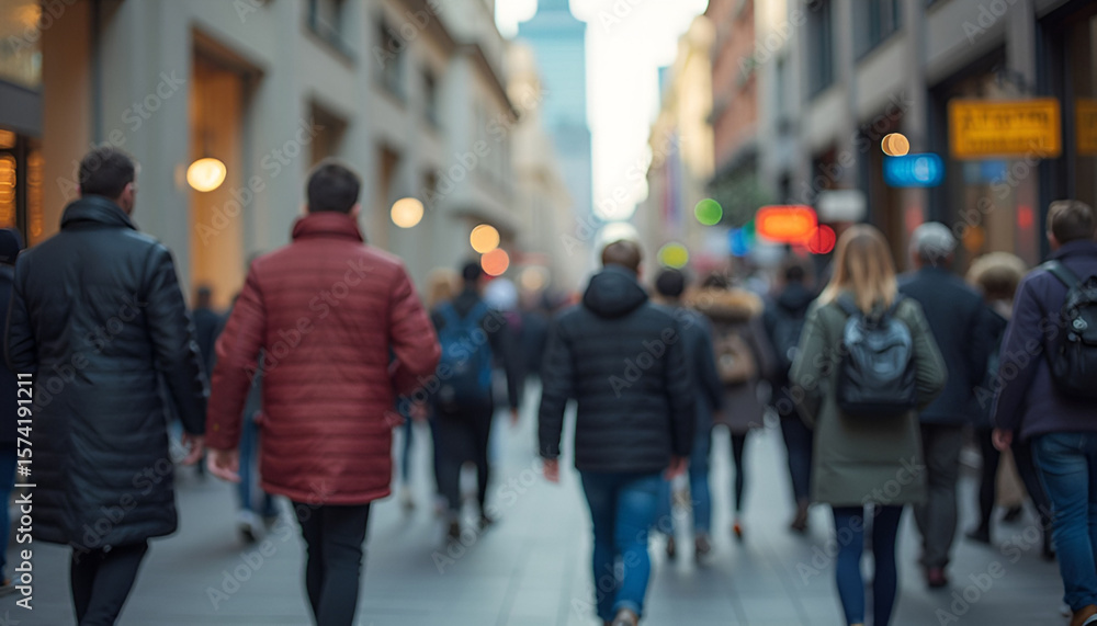 Fototapeta premium Blurry Crowd of People Walking on City Street