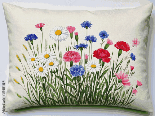 Linen Bloom Floral pillowcase isolated watercolor vector illustration svg