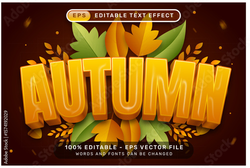 autumn 3d text effect and editable text effect with autumn leaves illustration	