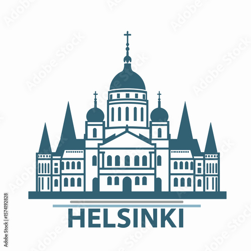 Flat vector of Helsinki skyline with iconic cathedral. Classic and elegant northern European architecture