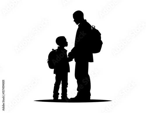 Silhouettes of a father and sons holding hands, a warm and loving image suitable for family, parenting, love, unity concepts.