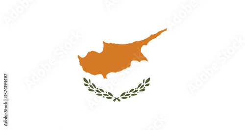 flag of cyprus with white background, copper-orange map and olive branches symbolizing peace and unity

