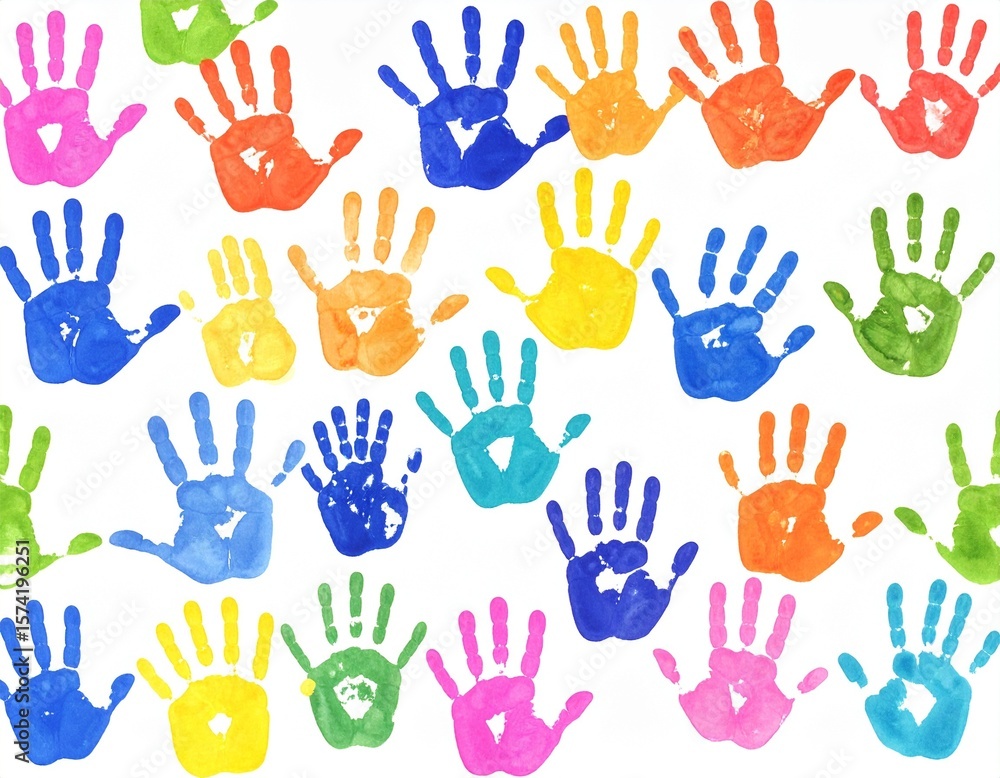 Fototapeta premium Colorful Handprint Art on White Background for Kids and Creativity