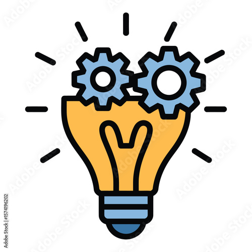 Lightbulb Idea with Interlocking Blue Gears Innovative Solution Concept Illustration