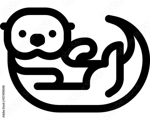 Simple Line Cute Otter Sleeping Illustration in Black and White Animal