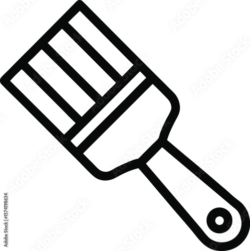 Black and white illustration of a paintbrush against a white background, showcasing its bristles and handle design in a minimalist style.