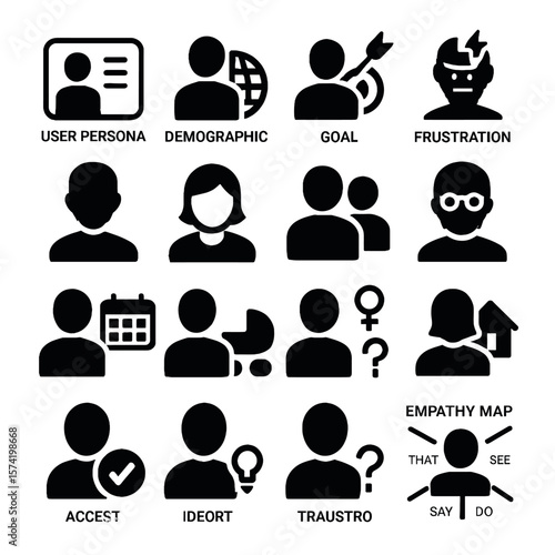 User Personas and Empathy Map Icons for Design Thinking