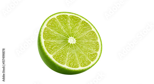 Vibrant Half Lime Slice Isolated on Black Background Revealing Juicy Texture and Refreshing Green Color for Culinary and Beverage Applications